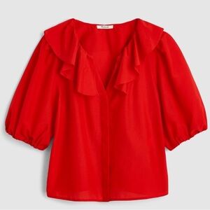 NWT Madewell Ruffled Y-Neck Top in Cotton-Silk Sz XS